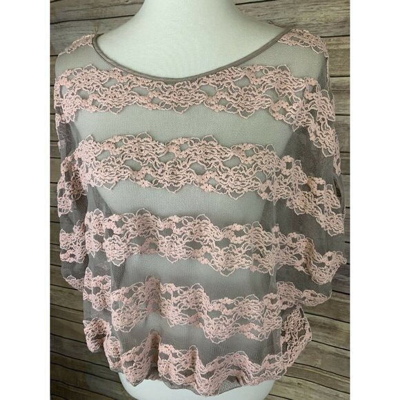 Free People XS Sheer Lace Top Balloon Style Gray - Picture 2 of 10